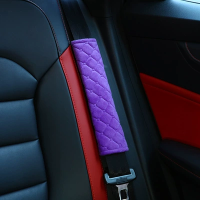 Universal Car Seatbelt Shoulder Seat belt shoulder pad - short-plush-plaid-shoulder-pads-purple