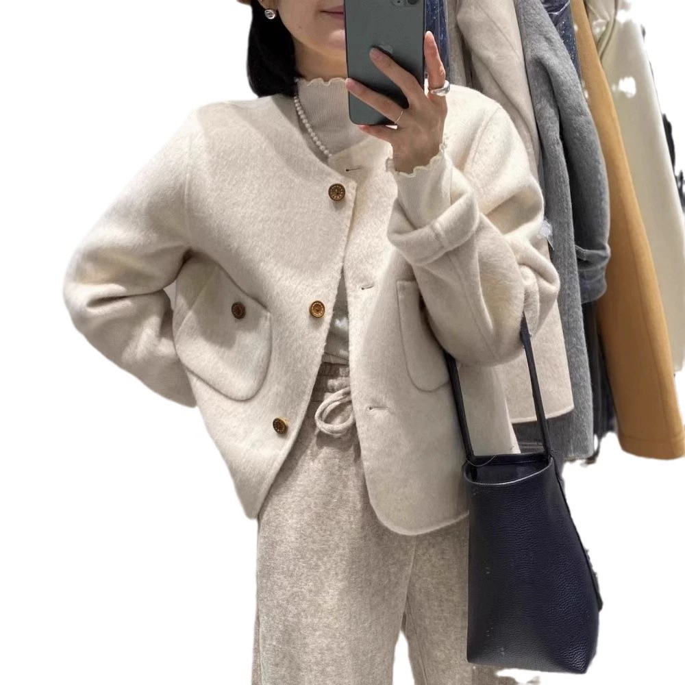 Двустороннее демисезонное короткое Wool-пальто, сексуальная шерстяная куртка, стиль Chanel, для подростков