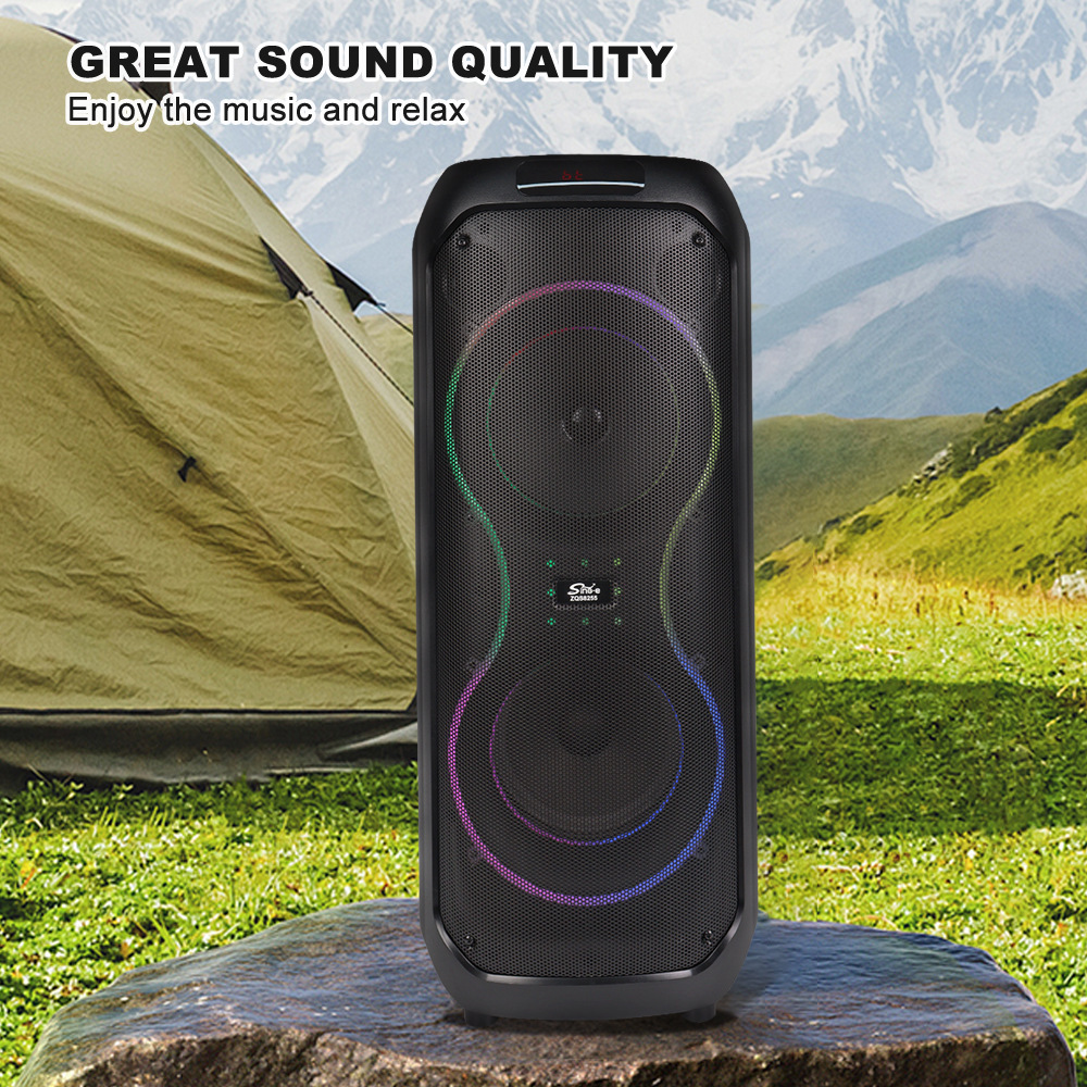 Sing-eZQS8255 doble 8 pulgadas luz RGB carga larga duración conveniente altavoz Bluetooth micrófono al aire libre