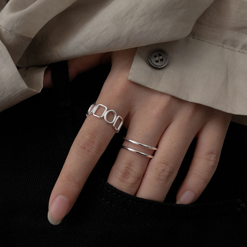 Geometric Double-layer Hollow Opening Fashion Personality Design Index Finger Ring display picture 5