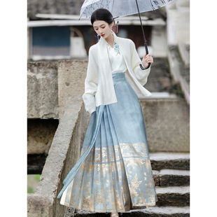 New Chinese Style Improved Mamian Skirt Hanfu Two-Piece Set Autumn and Winter New Embroidered Top with Skirt Suit for Women