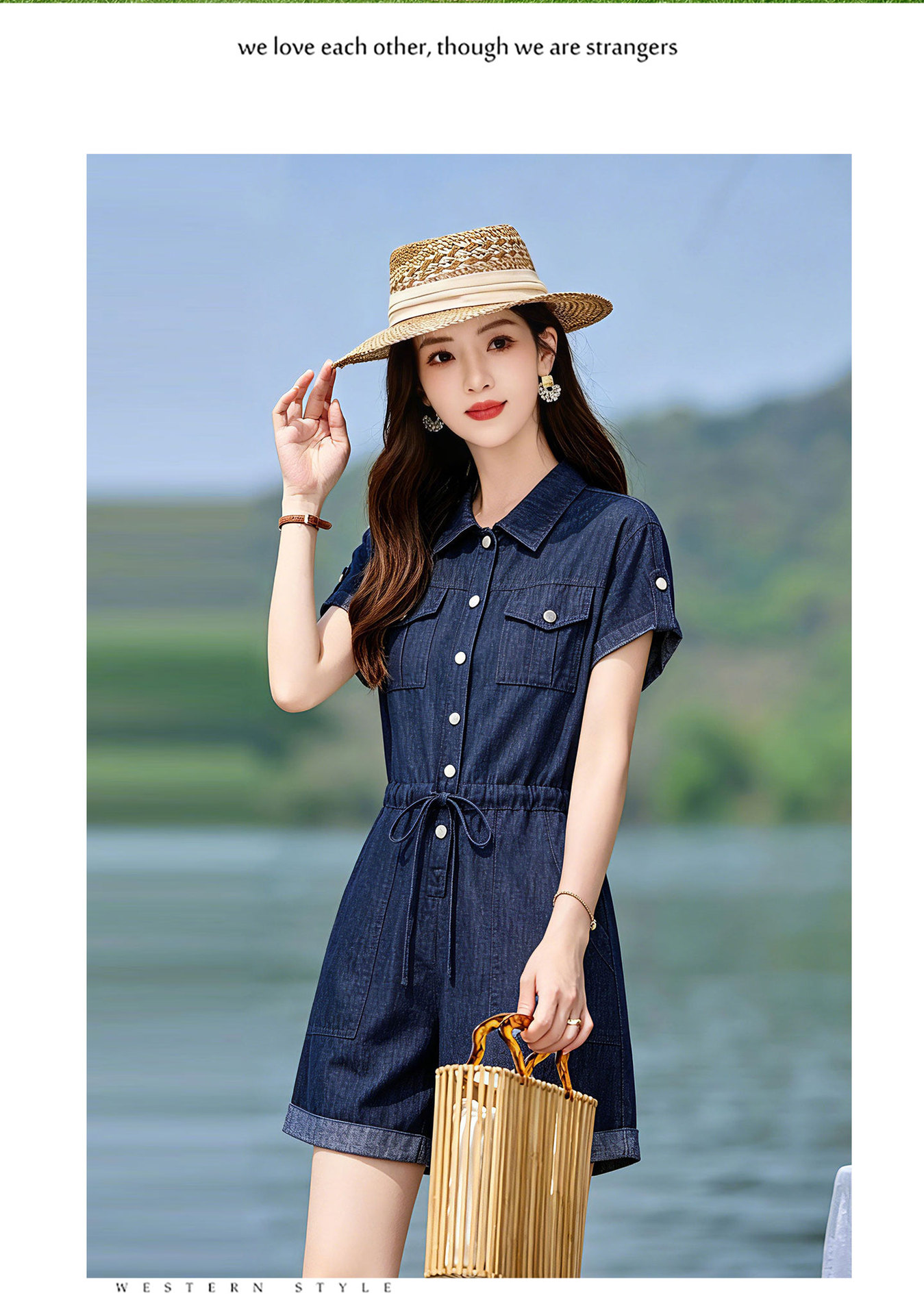 Jumpsuit nữ dài tay denim mỏng mùa hè thiết kế cao cấp trẻ trung E833 — Màu ảnh chi tiết 9