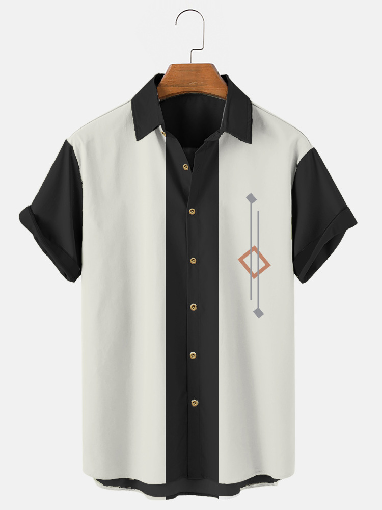 Estación independiente transfronteriza europea y americana nueva camisa para hombre impresión digital 3D Hawaii blusa casual de manga corta a rayas anchas