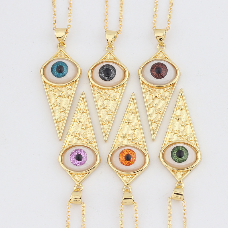 Retro Eye Rhombus Copper Necklace Inlaid Resin Copper Necklaces