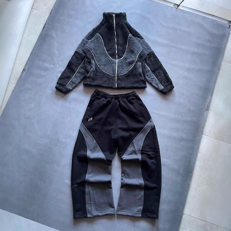 Pantalones deportivos estilo americano de AliExpress, estilo retro con bloques de color, rectos, holgados, casuales y de pierna ancha.