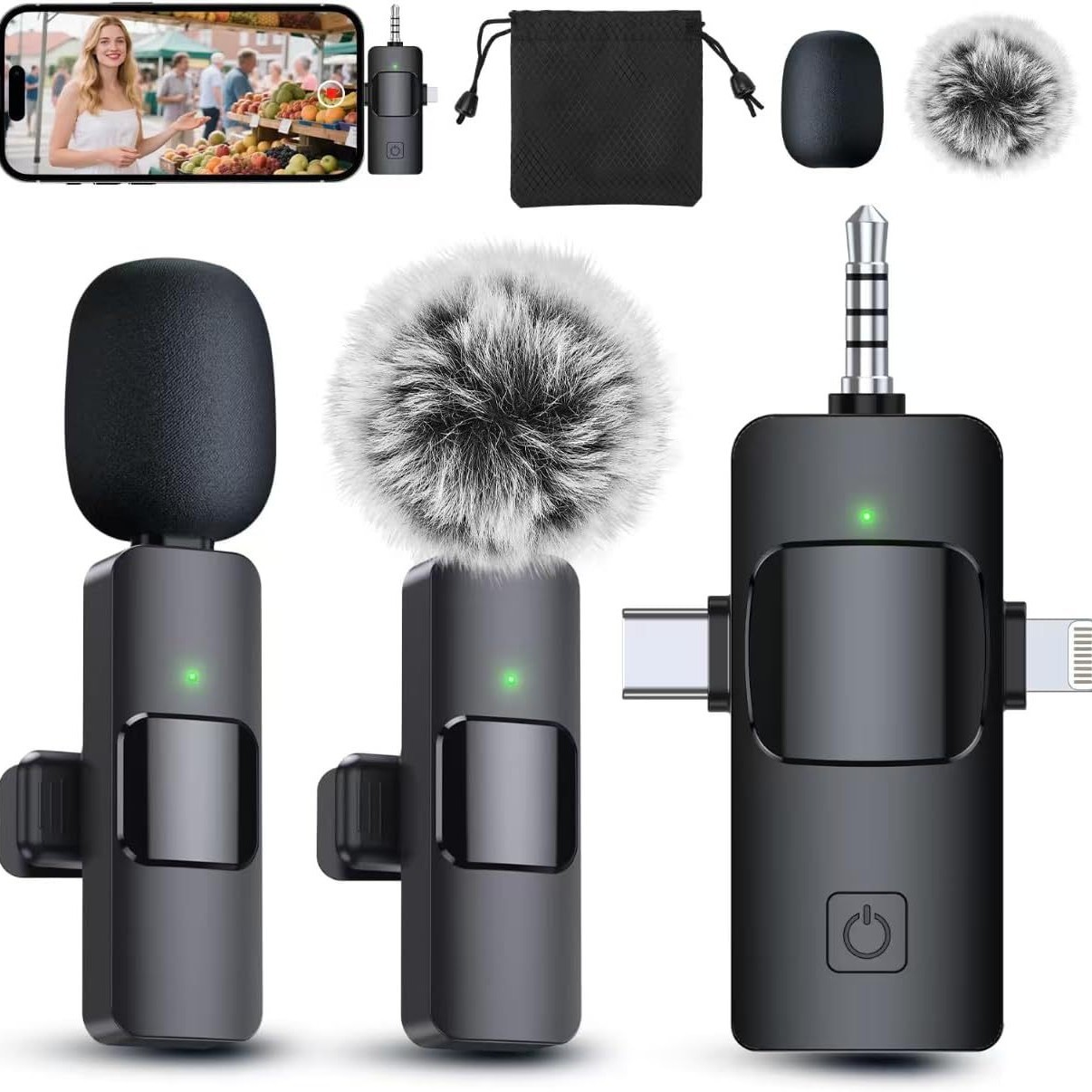 Explosivo transfronterizo K15 tres en uno clip de cuello inalámbrico micrófono Douyin transmisión en vivo video corto micrófono de reducción de ruido de radio profesional