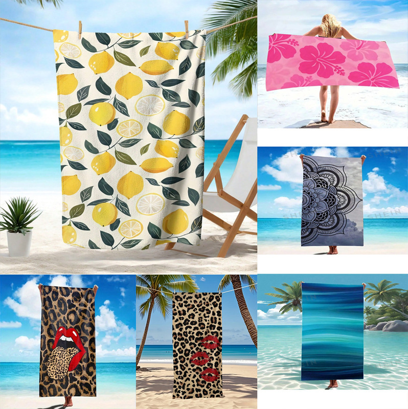 Can Be Shipped on Behalf of Xiyin to Prepare Lemon Beach Towel Bathroom Microfiber Quick-Drying Bath Towel Camping Style Anti-Sun Shawl Yoga