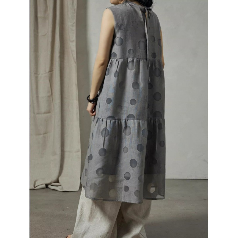 Summer Transparent Polka Dot Niche Design Sleeveless Pullover Tie Dress Artistic Cake Dress for Women