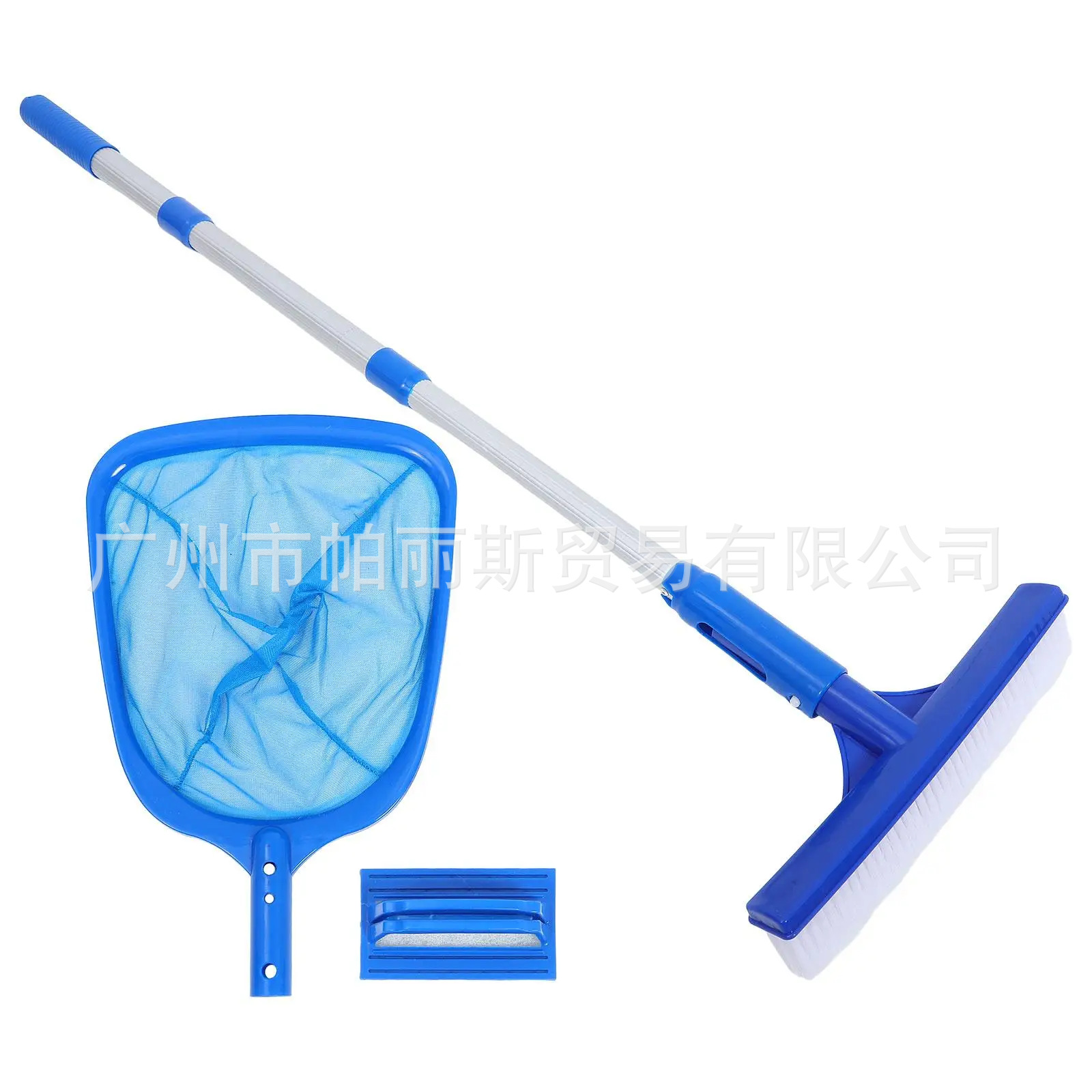 Kit de limpieza de piscina de 3 piezas con barra retráctil y cepillo de piscina