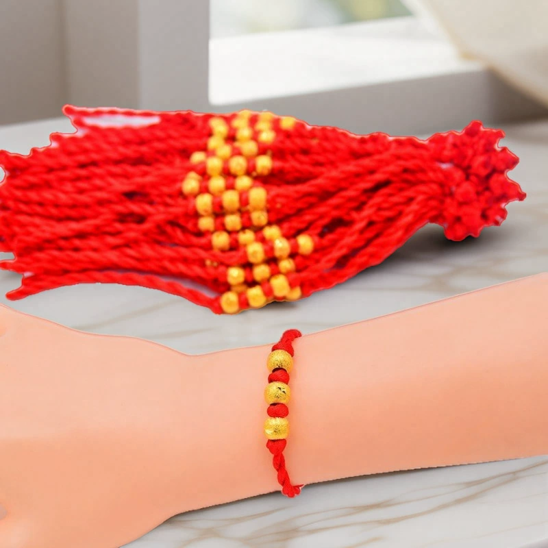 Children's red rope bracelet, hand-woven colorful cord, adjustable length