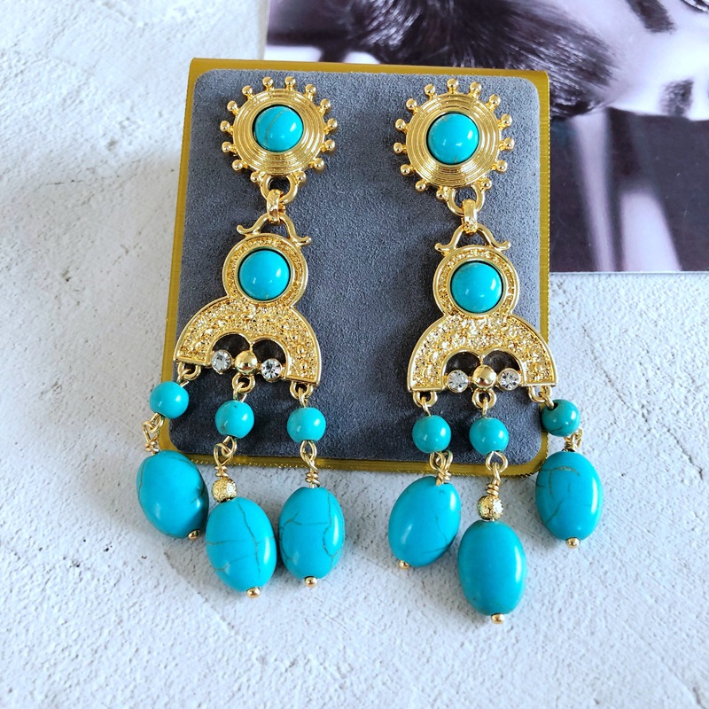 Wholesale Jewelry Vintage Turquoise Stone Pendant Long Necklace Earrings Nihaojewelry display picture 10
