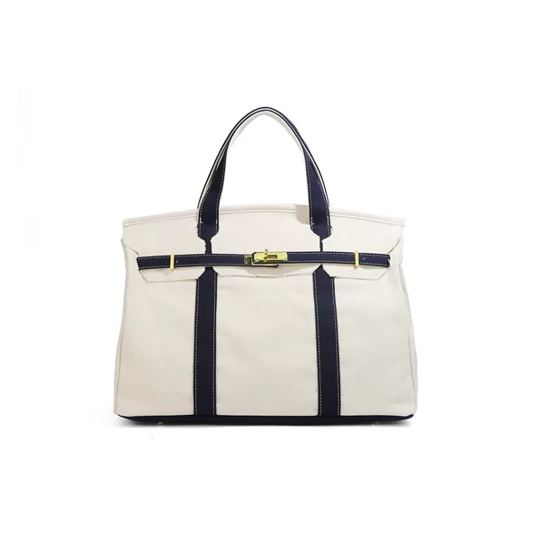 In-Stock Cross-Border Popular Canvas Birkin Bag with a High-End Feel, Color-Blocking Handbag, Large Capacity, Versatile Tote Bag for Commuting