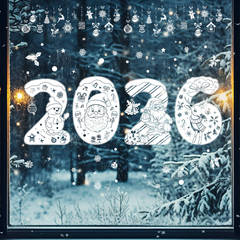 2026 クリスマス装飾ヘラジカ静電ステッカークロスボーダー白スノーフレークステッカークリスマスパーティーウィンドウステッカーカスタマイズ