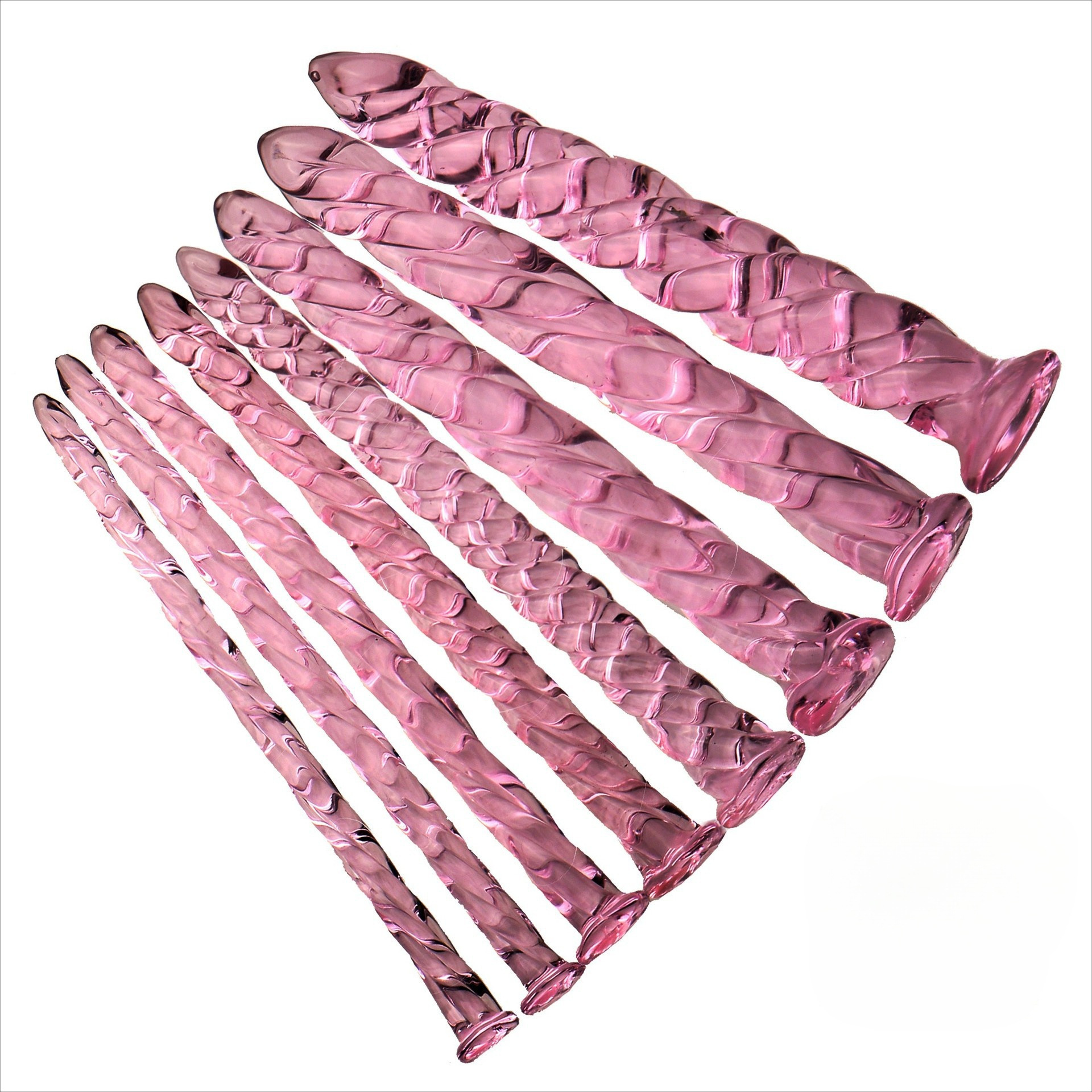 Spiral Crystal Glass Urethral Sound Stick, Twist Rotating Manual Plug, 95mm Pink — detail image 9