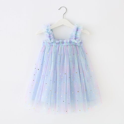 New Kids Dress Sparkling Star Rainbow Straps Net Fabric Puffed Dress Baby Photo Princess Dress Dropshipping