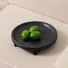 レトロ寂果皿家庭用リビングルーム茶何柚木黒い円形パレット木の小さい木の皿の木の燭台の皿