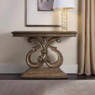 American country retro brown hallway Cabinet French solid wood wall entrance semicircle hallway hallway table Internet Celebrity Cabinet