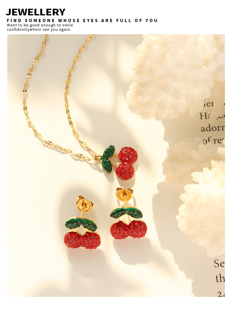 Basic Cherry Titanium Steel Earrings Necklace
