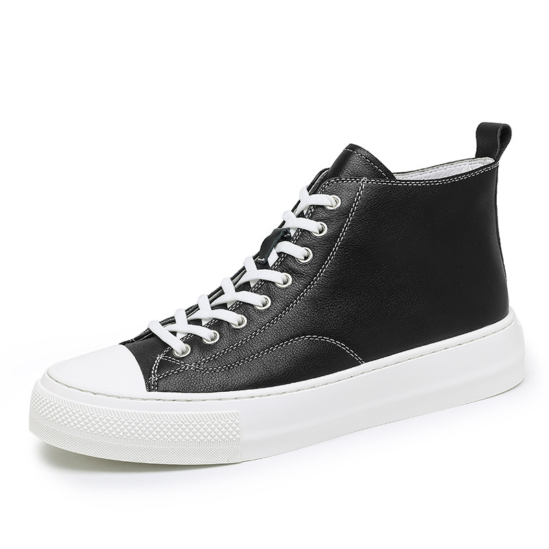 Men's Genuine Leather High Top Board Shoes With Latex Insole_voghion.com