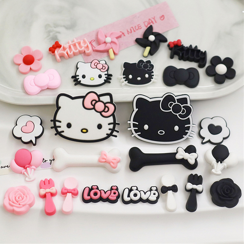 黑粉色KT凯蒂猫字母PVC软胶配件diy手机壳拖鞋ipad壳水杯装饰贴片