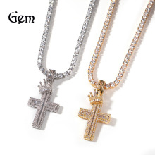 欧美满锆王冠十字架吊坠项链男士铜镶锆石嘻哈朋克潮流个性一件代