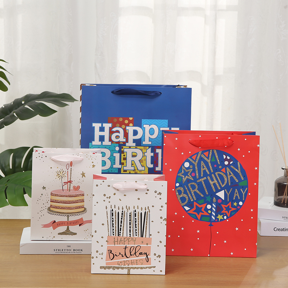 创意英文纸袋生日ins风礼品袋回礼包装袋大号礼物袋子手提袋跨境