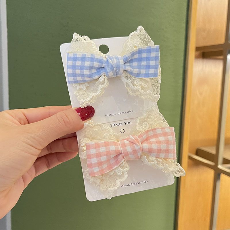 New Sweet Girl Hair Clip Versatile Lace Plaid Bow Student Cute Hair Accessory Duckbill Clip Hair Ornament Hairpin