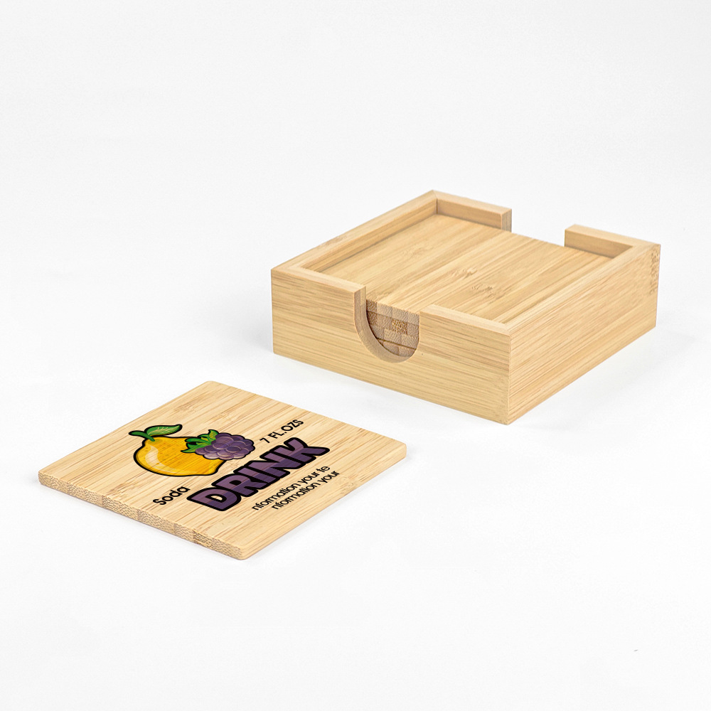 Transferencia térmica de bambú y madera taza cojín conjunto de material cuadrado al por mayor