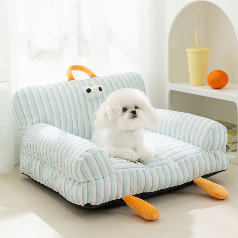Primavera y verano gato ojos grandes lindo sofá a rayas nido para gatos perro pequeño peluche respaldo perrera nido para mascotas universal Four Seasons
