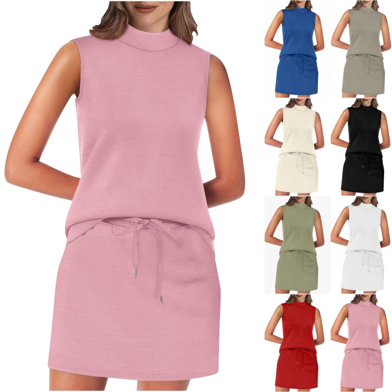 New European American Cross-border Women's Solid Color Summer Beach Vacation Sleeveless Stand-up Collar Top And_voghion.com