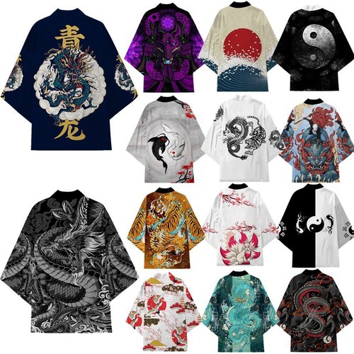 Direct Manufacturer Sale Chinese Style Dragon Totem Cloak National Trend Personality Fez Style Cardigan Kimono Cloak Seven-Finger Sleeve Taoist Robe Men