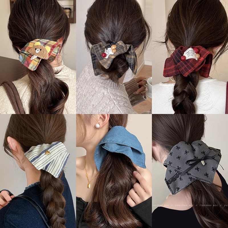 Toallas cuadradas de alta sensación arco intestino grueso anillo de cabello red rojo 2025 nuevo caballo de cola alta cuerda de cabello de niñas correa de cabello