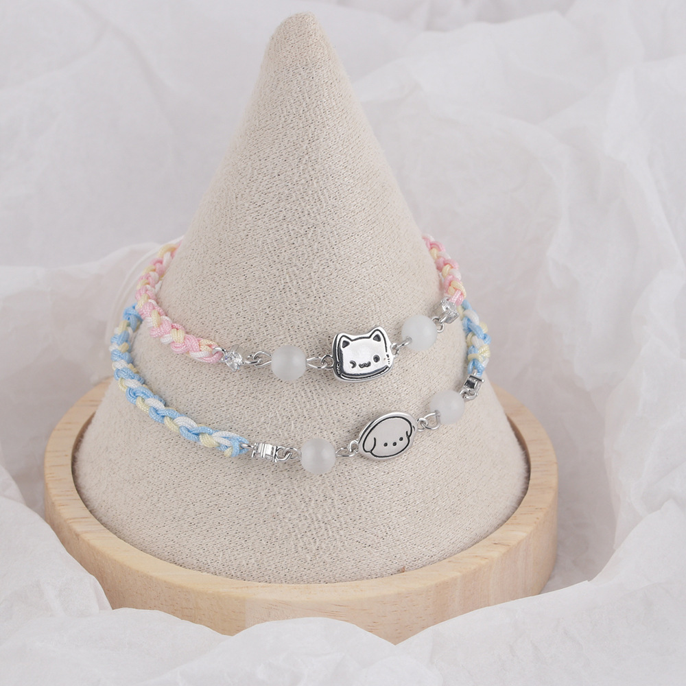 Cat and Dog Diary Couple Cartoon Bracelet Simple New Chinese Style Handmade Woven Puppy and Kitten Style 2025 Spring