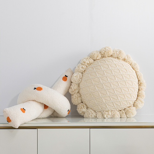 Nordic ins plush pillow cushion geometric embroidery pillow bedroom model room living room sofa pillow cover wholesale