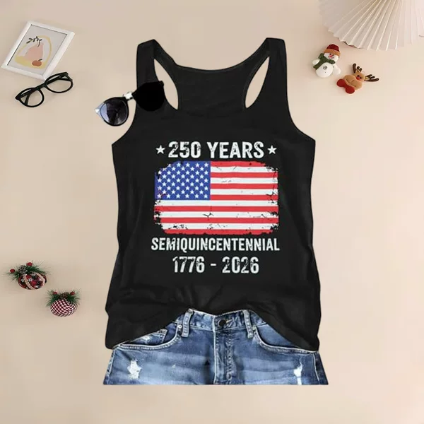 Temu Amazon Cross-Border Us 250Th Anniversary Digital Print Women's Tank Top Imitation Cotton T-Shirt