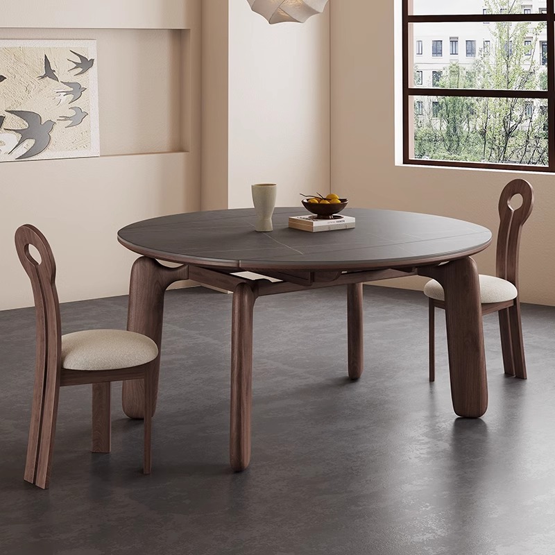 Las mesas y sillas de comedor de madera maciza plegables americanas pueden ser retráctiles y redondeadas. 2024 nuevo estilo retro francés medio y antiguo estilo silencioso