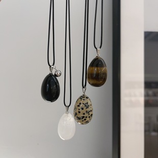 Cross-border Natural Stone Egg-shaped Water Drop Pendant Ins Niche All-match Long Jade Necklace Design Sense Sweater