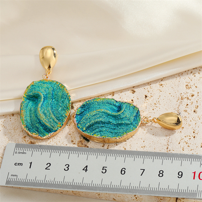 jewelry Bohemia exaggerated imitation agate piece oval resin earrings