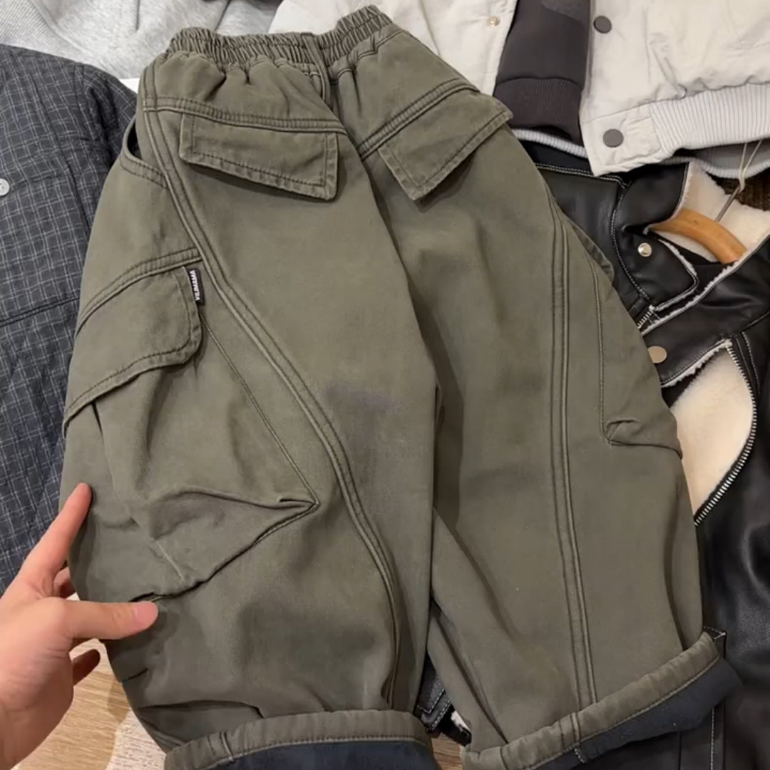 2025冬季儿童加绒工装裤纯棉休闲裤百搭宽松一体绒裤货源工厂批发