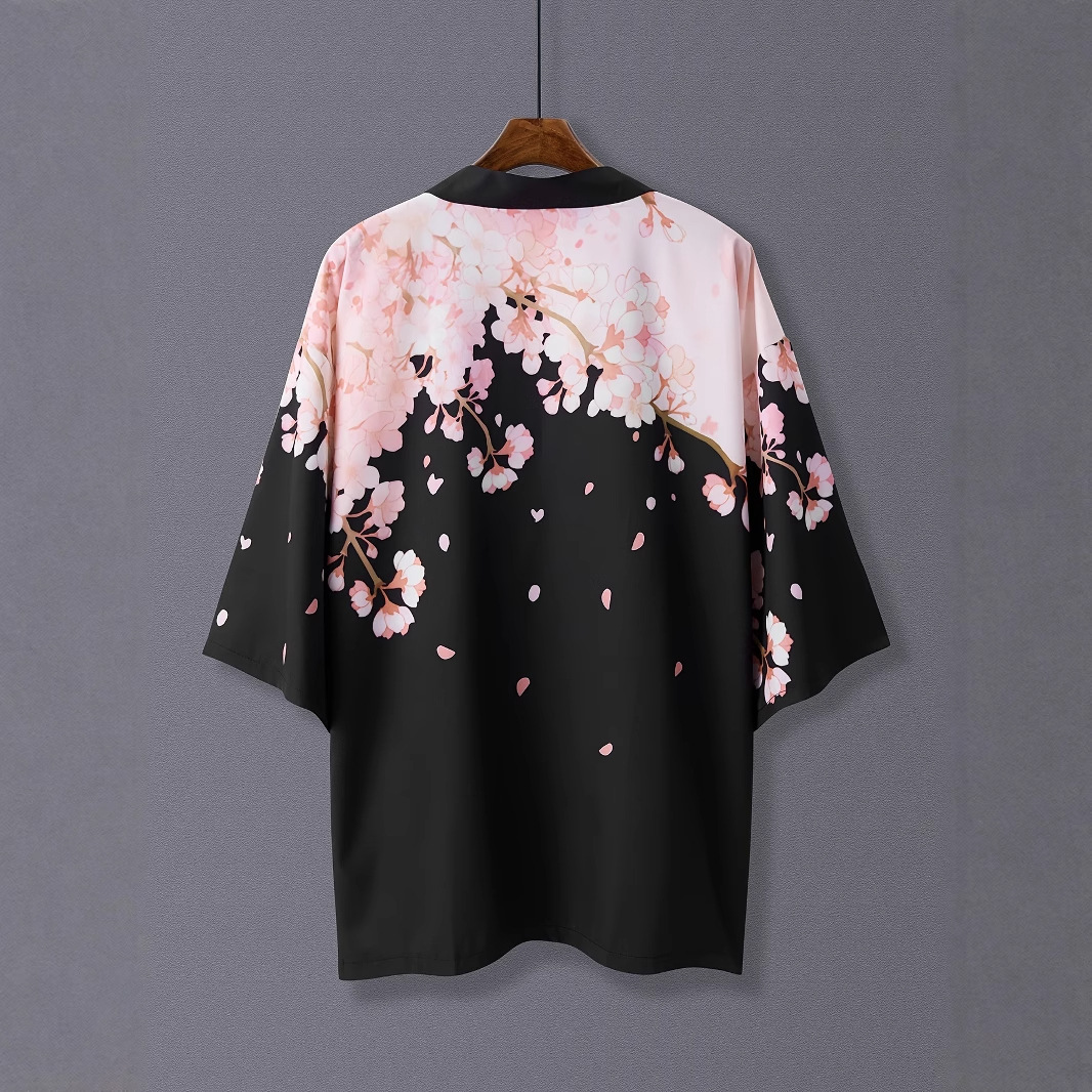 Ethnic style, traditional retro floral print kimono cardigan, Harajuku style, modernized Hanfu, haori, three-quarter sleeve Japanese style