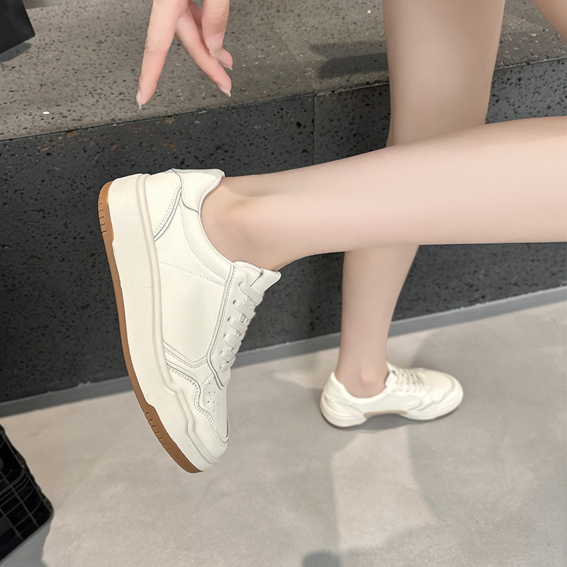 2025秋季新款软皮厚底女板鞋休闲鞋女款百搭增高细带小白鞋女批发|undefined