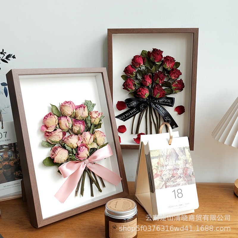Dried Rose Hollow Flower Frame DIY Display Stand, Preserved 3D Handmade Rose Flower Gift Idea