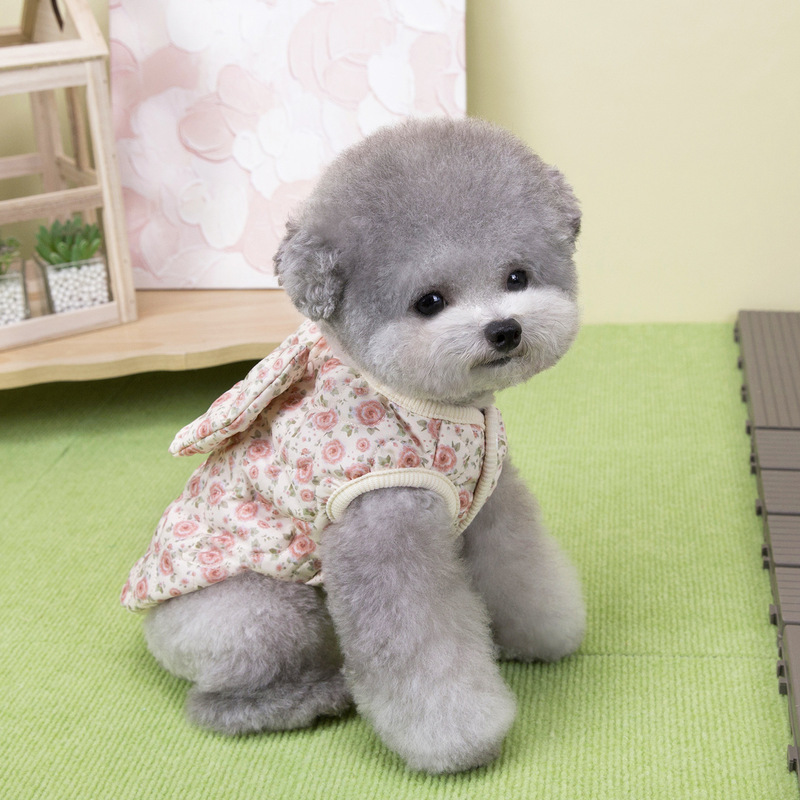 宠物服装小型犬狗衣服猫咪秋冬保暖舒适新款批发25碎花蝴蝶结棉衣|undefined