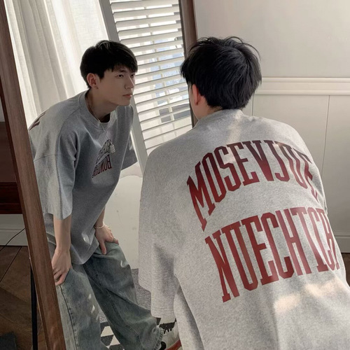 Men's Loose Fit American Street Style Pure Cotton Short Sleeve T-Shirt, Half-Sleeve, Trendy, Instagram-Inspired Couple's Top