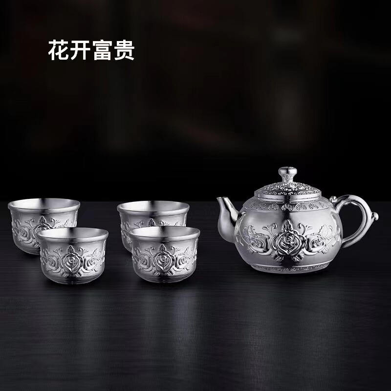 999銀茶器セットプレゼント創意家庭用日用999銀壺銀茶杯龍鳳茶器ビジネス記念品|undefined