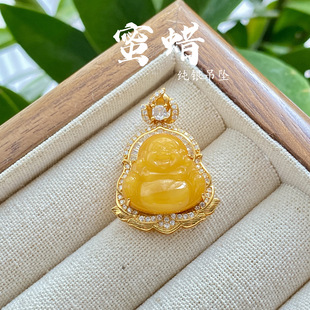 Natural Chicken Fat Yellow Beeswax Buddha Pendant S925 Sterling Silver Inlaid Raw Ore Fidelity Classy Gifts Wholesale in Stock