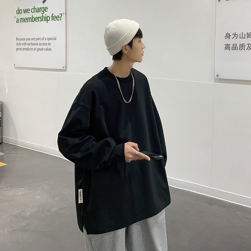 2024 Fall/Winter New Original Design Hong Kong Style Loose fleece-lined Small Split plus size Couple Pullover Crewneck Sweat Men