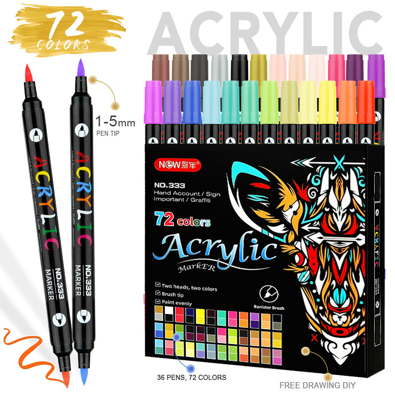 クロスボーダー热い贩売72色ダブルカラーアクリルマークペンソフトヘッド絵画ペンアート専用手描きdiy絵画|undefined