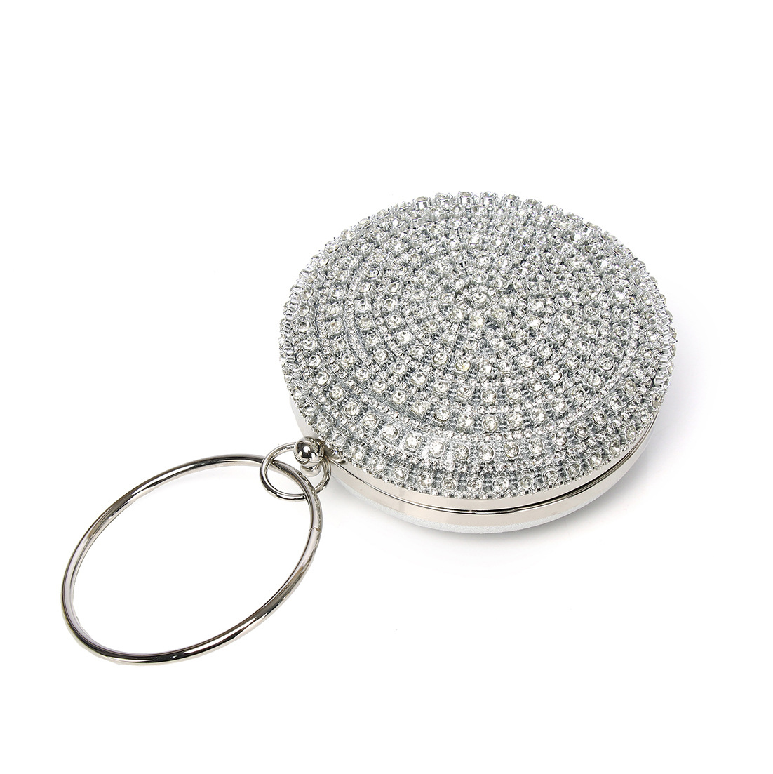 Gold Silver Polyester Metal Solid Color Rhinestone Round Evening Bags display picture 3