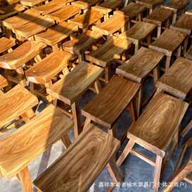 新中式老榆木茶凳家用玄关换鞋凳实木马鞍凳家用矮凳复古餐桌坐凳